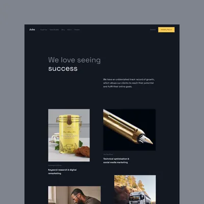 A web page titled 'We love seeing success' highlighting successful case studies.